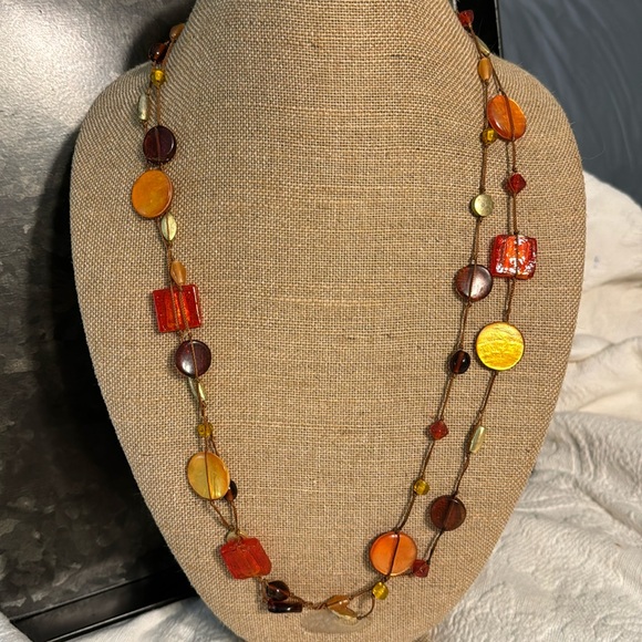 Coldwater Creek Glass Square Circle Beaded Strung Stranded Cord Long Necklace - Picture 1 of 4